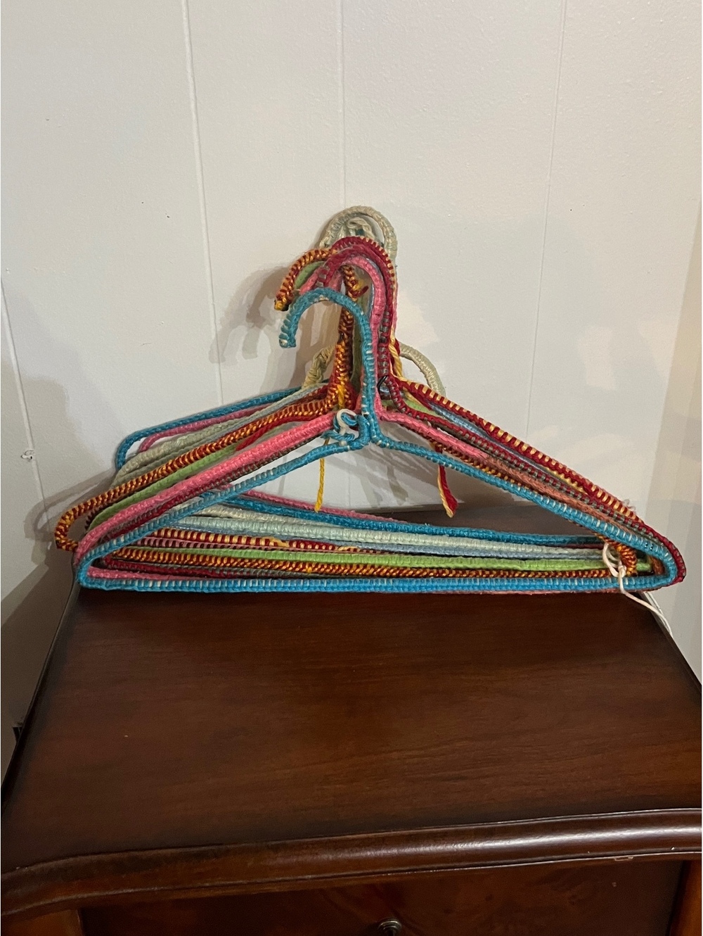 Vintage Crocheted Yarn Covered Wire Clothes Hangers Lot of 12 Grannycore Retro